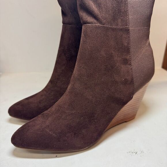 Charles David Womens 7 M Mocha Brown Easel Wedge Heel Zip Up Boots DISPLAY HX2 - Picture 3 of 5